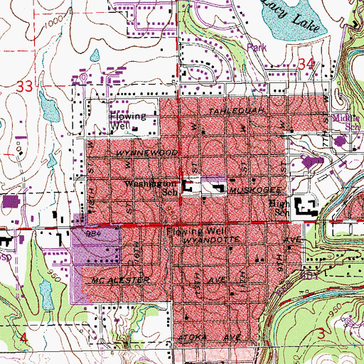 Topographic Map of Washington School, OK