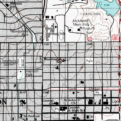 Topographic Map of Washington Elementary School, OK