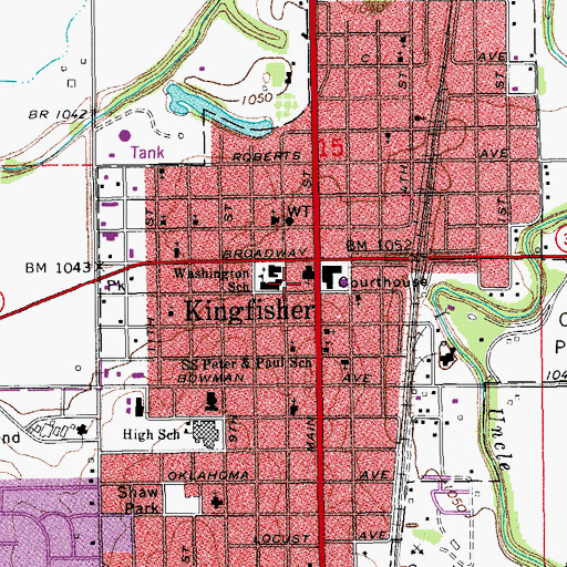 Topographic Map of Washington School, OK