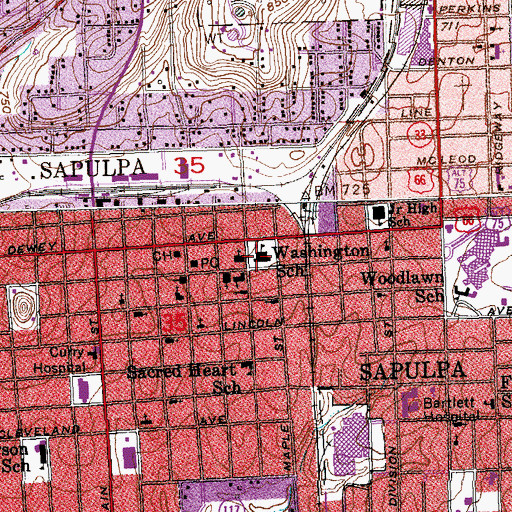 Topographic Map of Washington Elementary School, OK