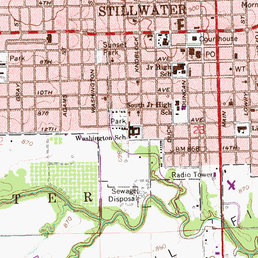 Topographic Map of Washington School, OK