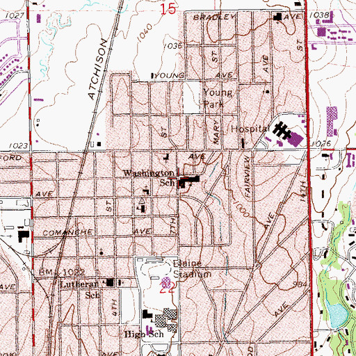 Topographic Map of Washington School, OK