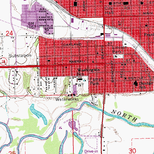 Topographic Map of Washington School, OK