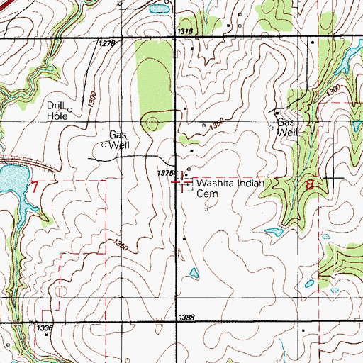 Topographic Map of Washita Indian Cemetery, OK