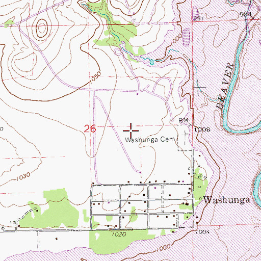 Topographic Map of Washunga Cemetery, OK