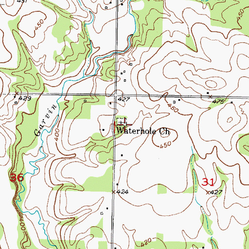 Topographic Map of Waterhole Church, OK