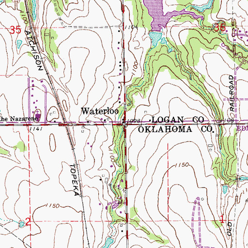 Topographic Map of Waterloo, OK