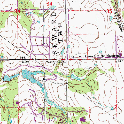 Topographic Map of Waterloo Cemetery, OK