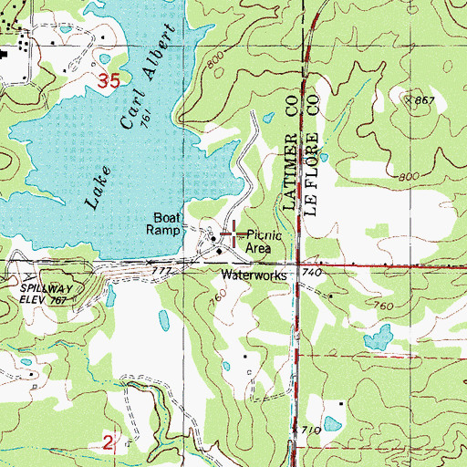 Topographic Map of Waterworks Picnic Area, OK