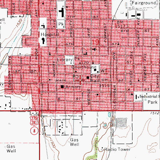 Topographic Map of Watonga, OK