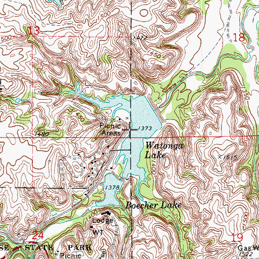 Topographic Map of Watonga Lake, OK