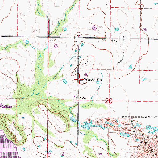 Topographic Map of Watts Church, OK