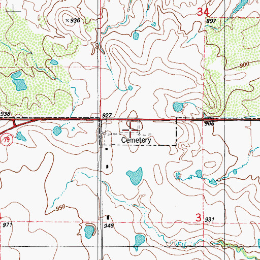Topographic Map of Waurika Cemetery, OK
