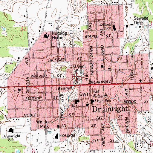Topographic Map of Way Park, OK