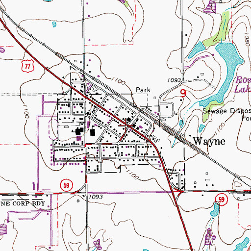 Topographic Map of Wayne, OK