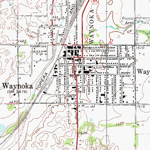 Topographic Map of Waynoka, OK