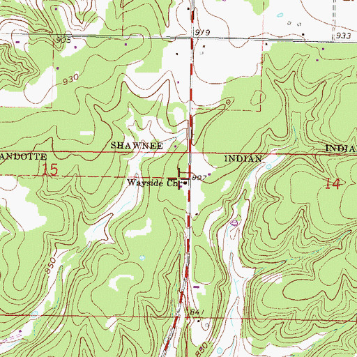 Topographic Map of Wayside Church, OK