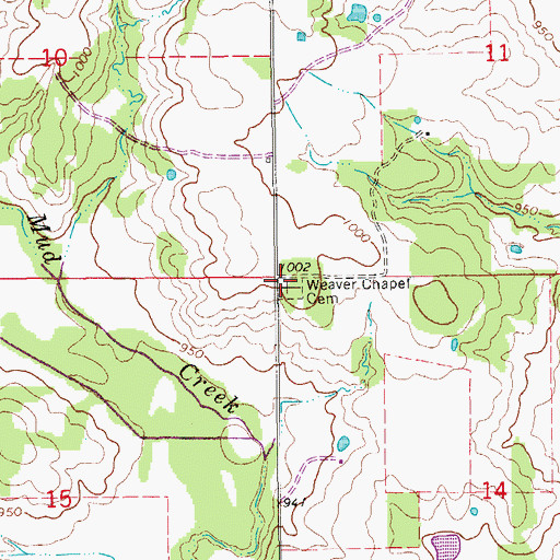 Topographic Map of Weaver Chapel Cemetery, OK