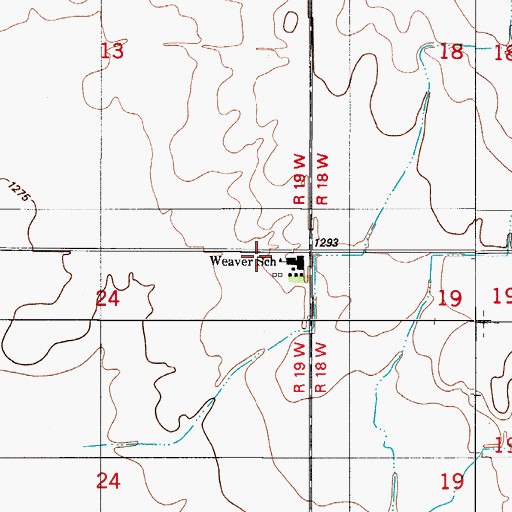 Topographic Map of Weaver School, OK