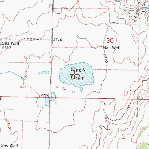 Topographic Map of Webb Lake, OK