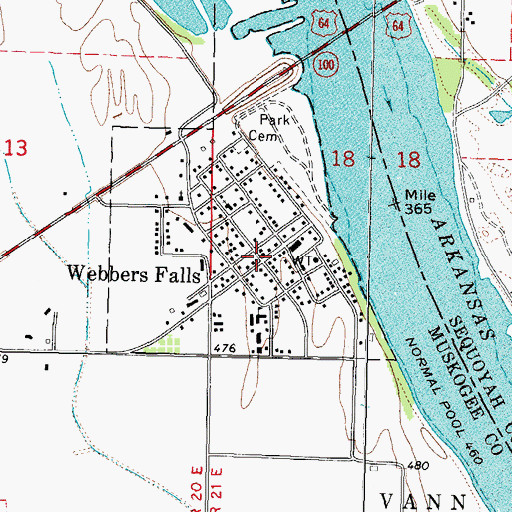 Topographic Map of Webbers Falls, OK