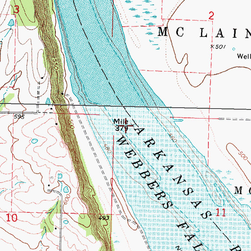 Topographic Map of Webbers Falls Reservoir, OK
