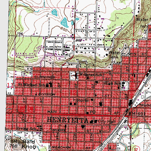 Topographic Map of Webster School, OK
