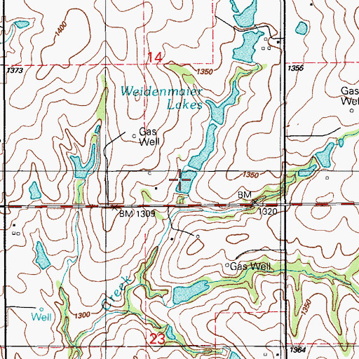 Topographic Map of Weidenmaier Lakes, OK