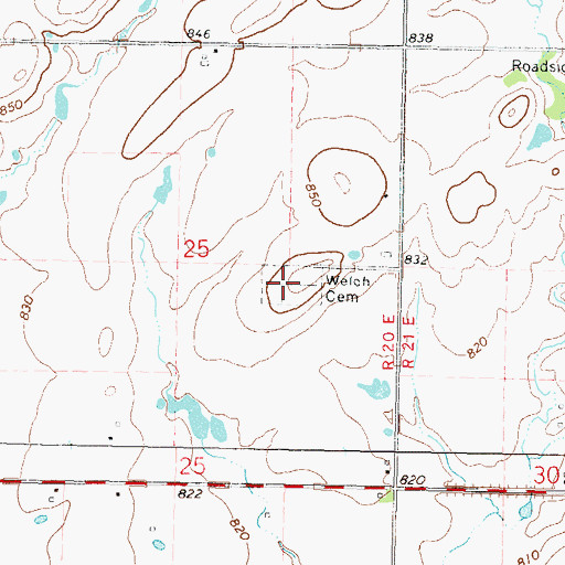 Topographic Map of Welch Cemetery, OK