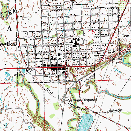 Topographic Map of Weleetka, OK