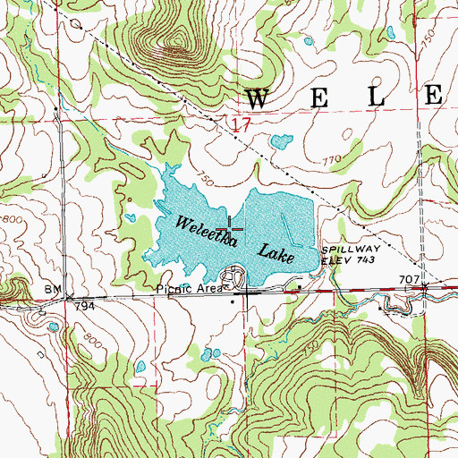Topographic Map of Weleetka Lake, OK
