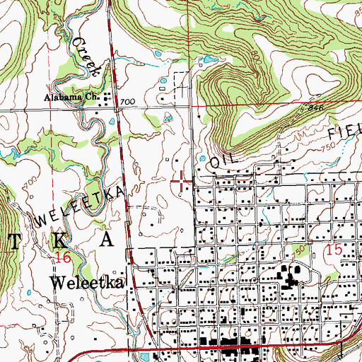 Topographic Map of Weleetka Oil Field, OK