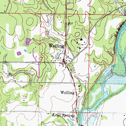 Topographic Map of Welling, OK