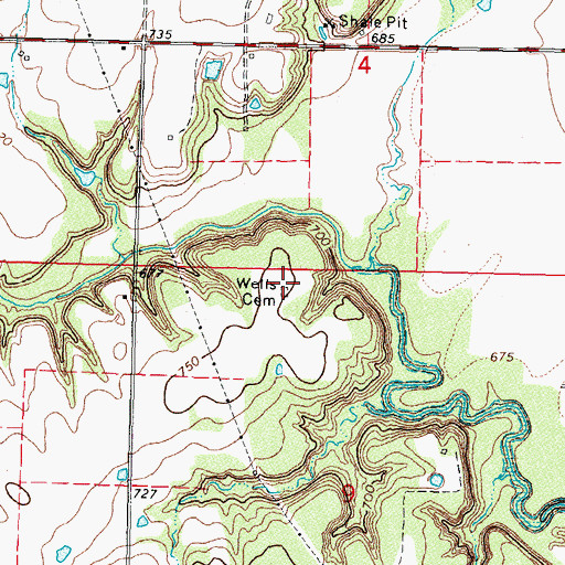 Topographic Map of Wells Cemetery, OK