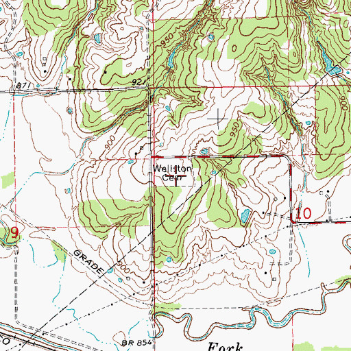 Topographic Map of Wellston Cemetery, OK