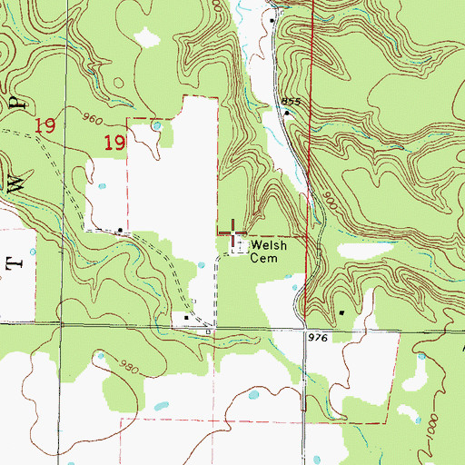 Topographic Map of Welsh Cemetery, OK