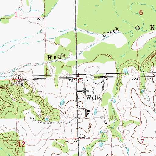 Topographic Map of Welty, OK