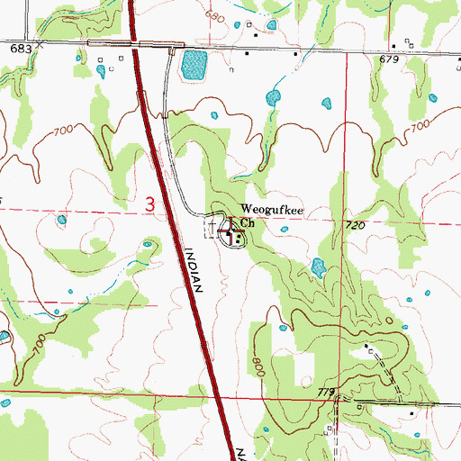 Topographic Map of Weogufkee Church, OK