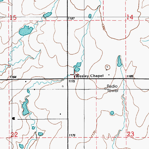 Topographic Map of Wesley Chapel, OK