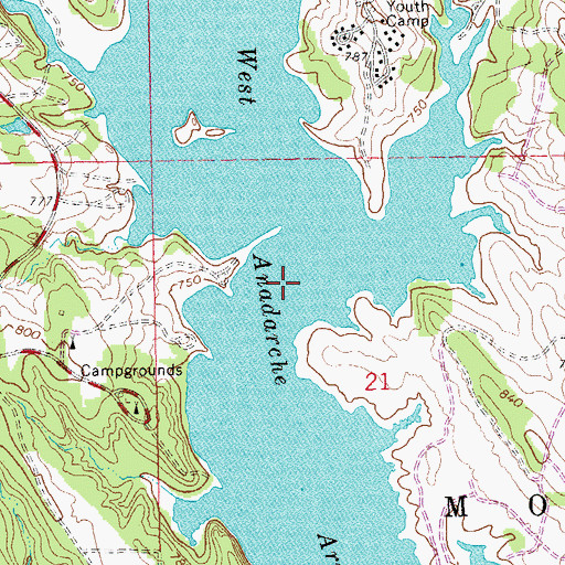 Topographic Map of West Anadarche Arm, OK
