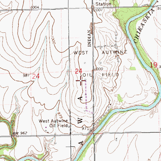 Topographic Map of West Autwine Oil Field, OK