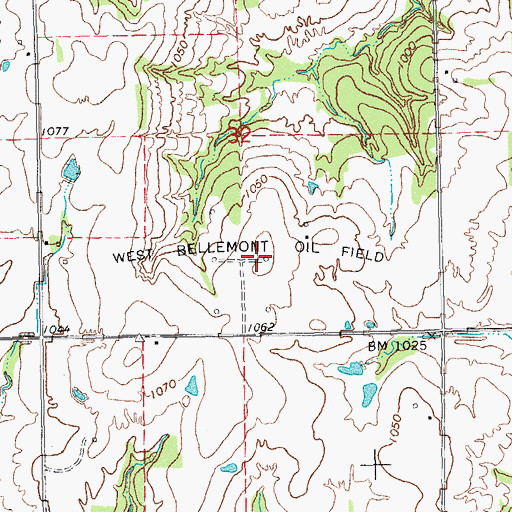 Topographic Map of West Bellemont Oil Field, OK