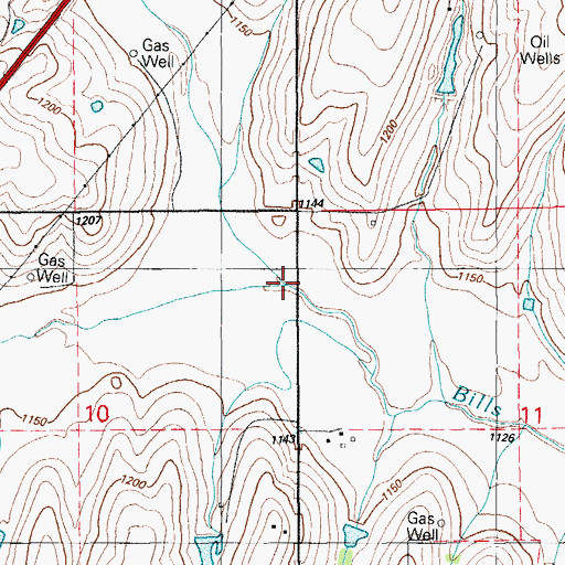 Topographic Map of West Bills Creek, OK