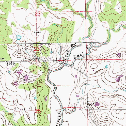Topographic Map of West Branch Chigley Sandy Creek, OK