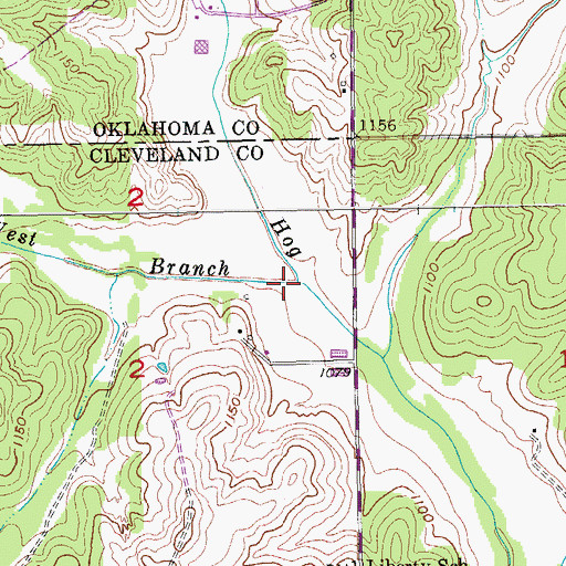 Topographic Map of West Branch Hog Creek, OK