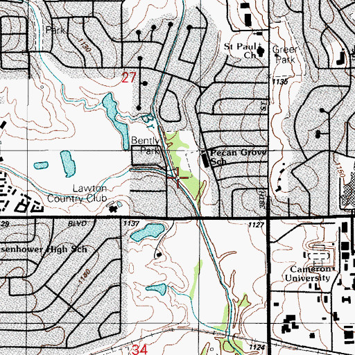 Topographic Map of West Branch Wolf Creek, OK