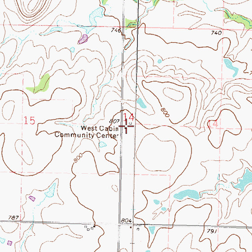 Topographic Map of West Cabin Community Center, OK