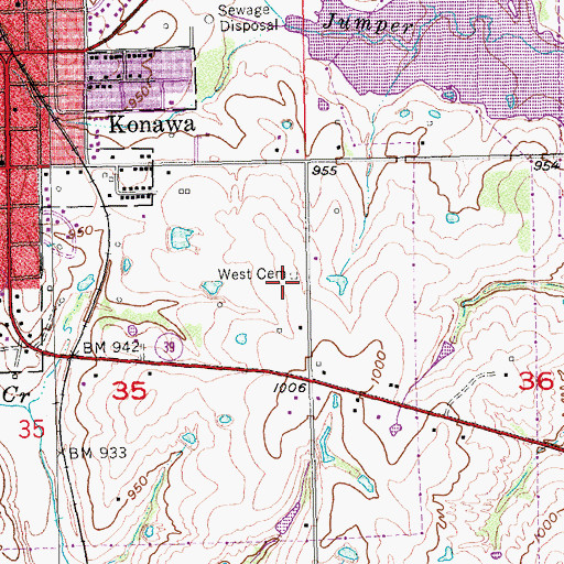Topographic Map of West Cemetery, OK