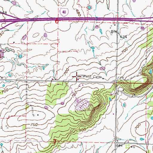 Topographic Map of West Cemetery, OK