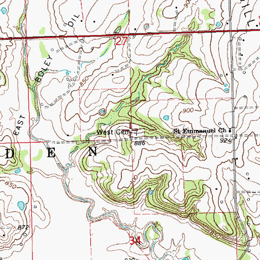 Topographic Map of West Cemetery, OK